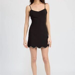 En saison Black Mini Dress with Pearl Details